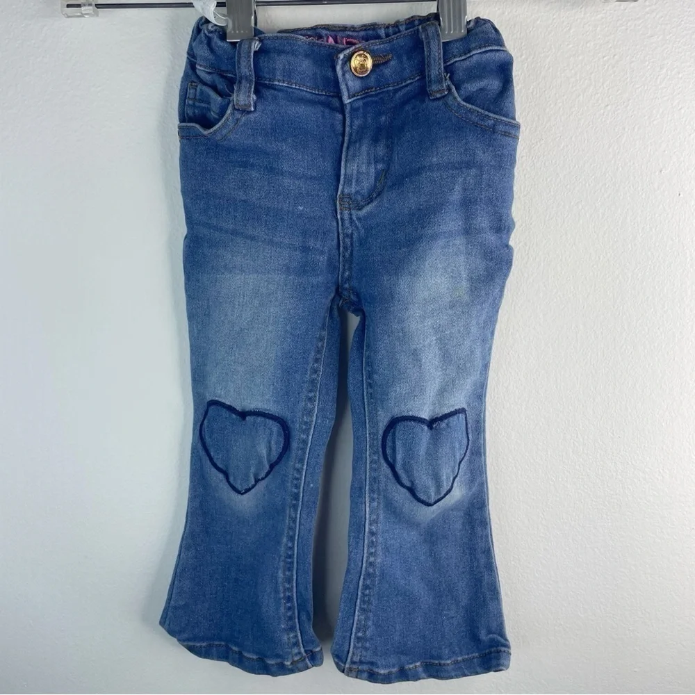 BEAUTEES Brand Girls Kids Flared Blue Jeans with Embroidered Heart Knees Size 2T